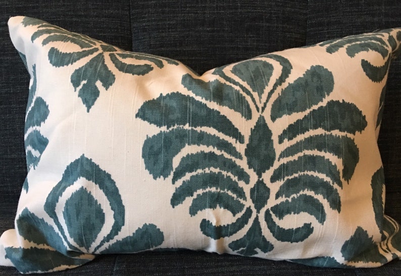 Teal and White Medallion Pillow Cover / Designer Fabric With Etsy