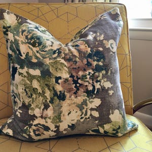 Blue, Green, Grey and Brown Floral Pillow Covers / Custom Handmade Home Decor Accent / Covington Venus Cindersmoke Designer Fabric