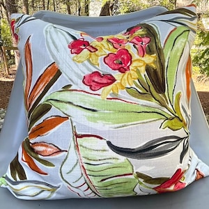 Green, Orange, Yellow and Grey Floral Pillow Covers / Designer Hamilton Fabric  / Handmade Home Decor Accent Pillows / Fits 18 x 18