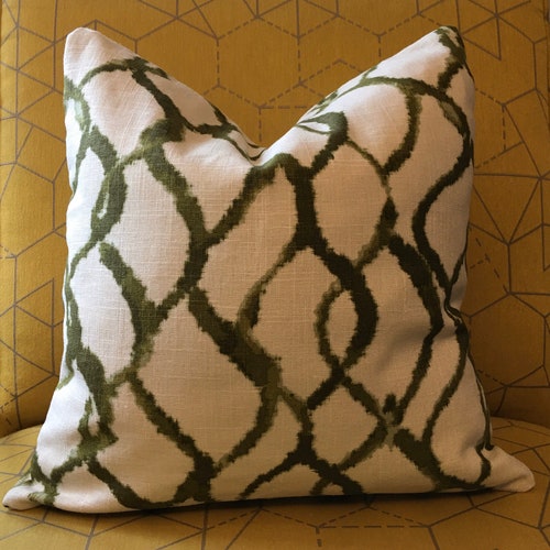 Green and Ivory Geometric Pillow Cover / Designer Europatex Etsy