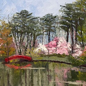 Duke Gardens Bridge and Lake Print / Landscape Print /  Red Bridge / Fine Art Print on Matte Archival Paper / Giclee