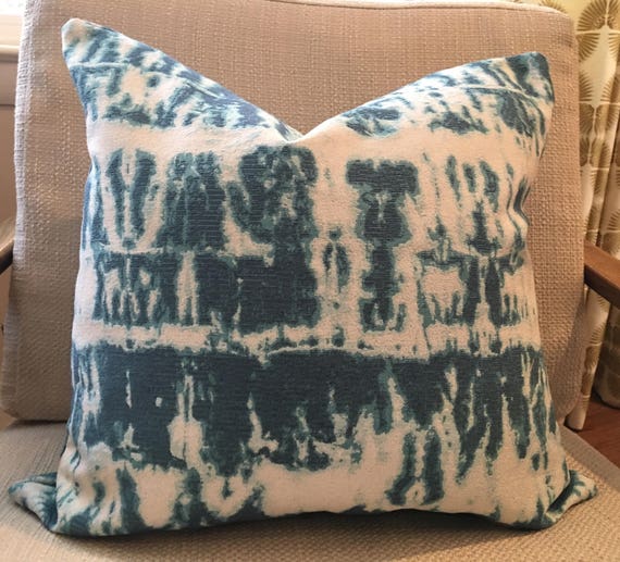 Teal and Ivory Abstract Geometric Pillow Covers Designer Upholstery 18 x 18 Handmade Home Decor Accent Pillows In Stock
