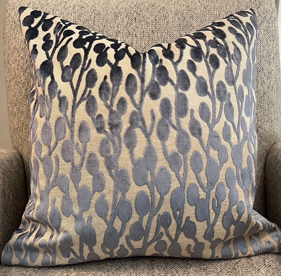 Blue Cut Velvet Floral Pillow Covers / Designer Fabric / Etsy