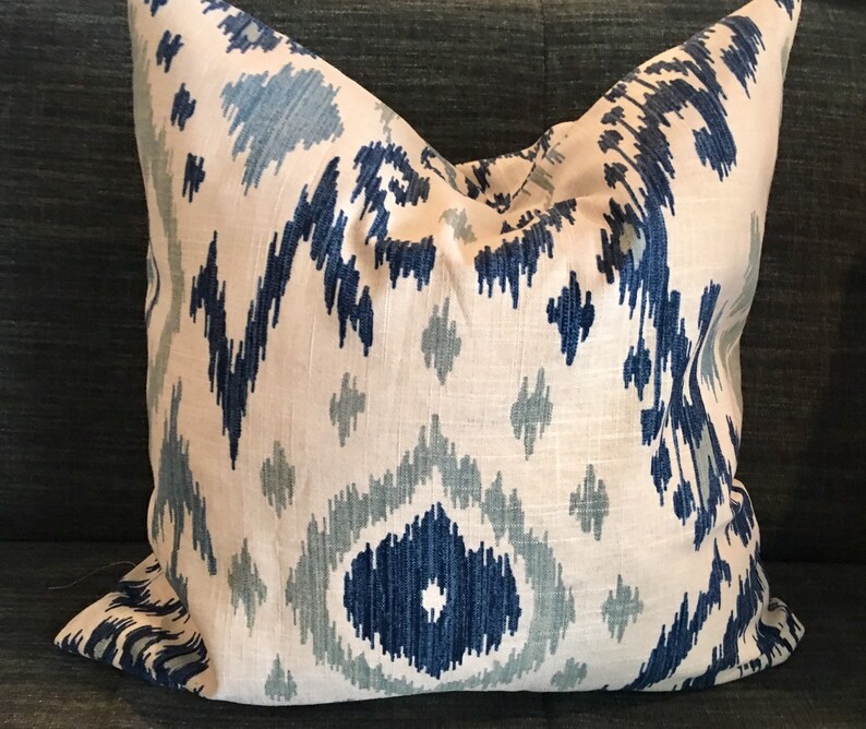 Blue and Ivory Ikat Custom Pillow Cover / Vern Yip Designer Etsy