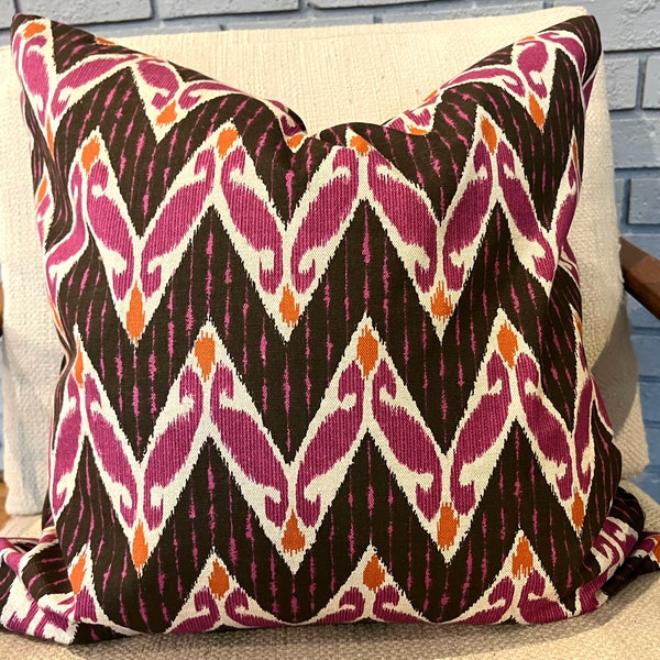 Magenta Pink, Brown, Orange and Ivory Pillow Cover  / Designer Geometric Fabric/ Handmade Home Decor Accent Pillows