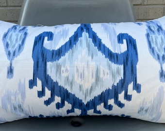 Blue and Ivory Ikat Pillow Cover Robert Allen Designer Fabric / Fabric Both Sides / Handmade Home Decor / In Stock