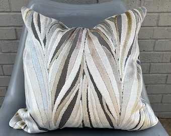 Cut Velvet Geometric Pillow Covers / Shades of Grey and Taupe  / Designer Textured Upholstery Fabric