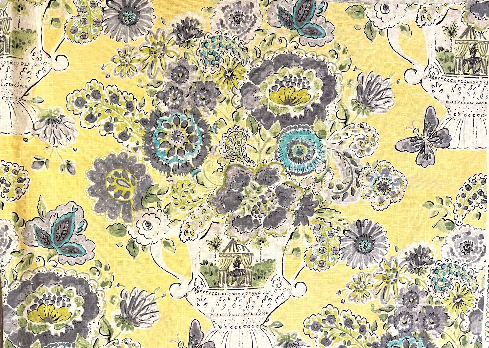 Yellow and Grey Floral Pillow Cover / Blissful Bouquet Linen Etsy