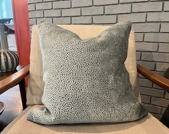 Aqua and Blue Geometric Pillow Cover / Fits 18 x 18 / Designer Chenille Fabric / Handmade Home Decor Accent Pillows / In Stock