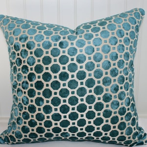 Velvet Teal Geometric Pillow Cover / Designer Robert Allen Upholstery / Custom Handmade Home Decor Accent Pillow