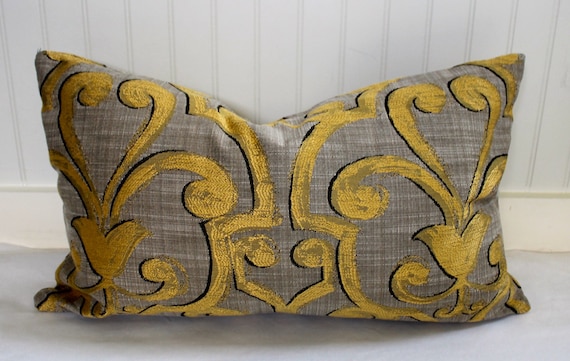 Grey and Gold Medallion Pillow Cover Medallion in Antique Gold Throw Pillow