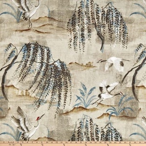 Asian Bird Pillow / Blue and Beige Toile Pillow Covers  / Designer Hamilton Tancho Parchment /  Custom  Handmade Accent Pillows