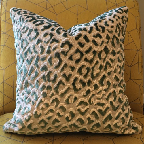 Jade Green Cut Velvet Cheetah Pillow Covers / Designer Ocelot Etsy