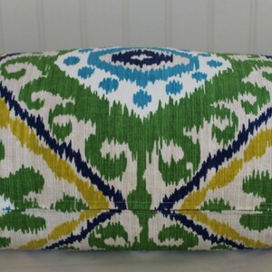 Green, Blue, Yellow and Ivory Medallion Ikat Pillow Cover / 16 x 26 / Same Designer Fabric Both Sides / In Stock image 2