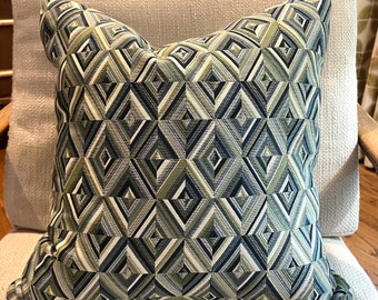 Geometric Diamond Pillow Covers / Green, Grey and Navy  / Designer Fabric / Fits 14 x 18 Insert