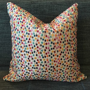 Multi Color Polka Dot Cut Velvet Pillow Cover / Bacchus Mardi Gras Designer Fabric / Handmade Home Decor