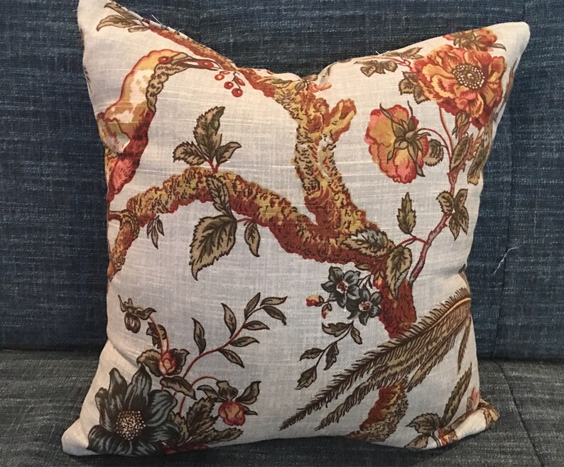 Teal Rust and Green Bird Floral Pillow Covers / Designer Etsy UK