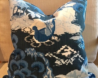 Blue and White Chinoiserie Toile Pillow Covers / Asian Pagoda / Designer Robert Allen MadCap Cottage Fabric