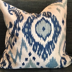 Blue and Ivory Ikat Custom Pillow Cover / Vern Yip Designer Fabric / Handmade Made to Order Home Decor Accent Pillows