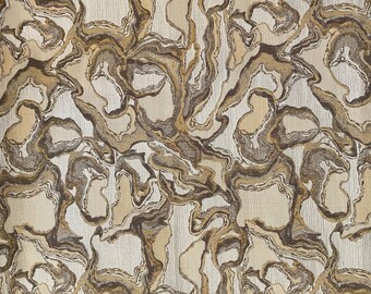 May include: Abstract fabric with a swirling pattern in shades of brown, beige, and white.