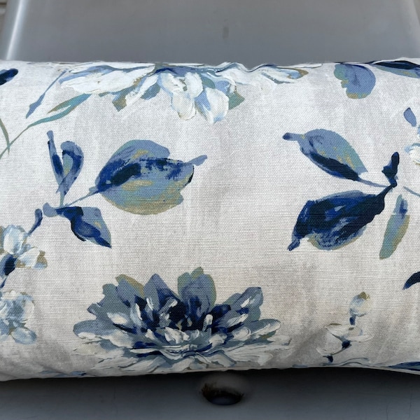 Blue, Grey and Ivory Floral Pillow Cover / Fabric Both Sides / Designer Fabric / Handmade Pillow Cover