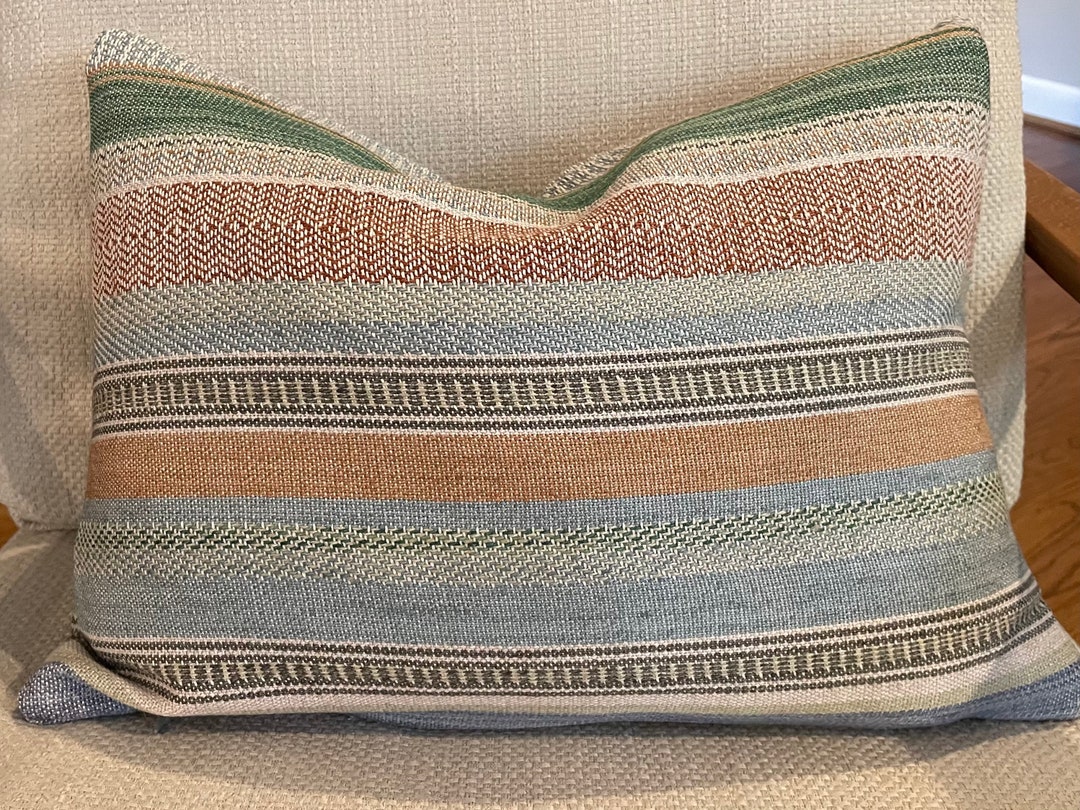 Southwest Stripe Pillow Cover / Grey Green Orange and Cream Etsy