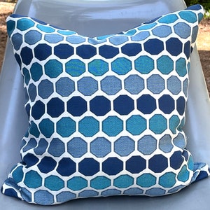 Blue, Turquoise and White Geometric Pillow Cover / Designer Fabric Both Sides / Made to Order