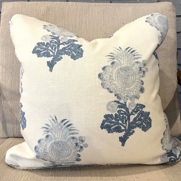 Designer Thibaut Aldith  Fabric / Fits 18 x 18 with Blue White Textured Back and Welt Cording.