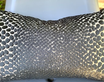 Cut Velvet Animal Print Pillow Covers / Shades of Slate Grey and Beige  with Solid Beige Velvet Back / Handmade Home Decor Accent / In Stock