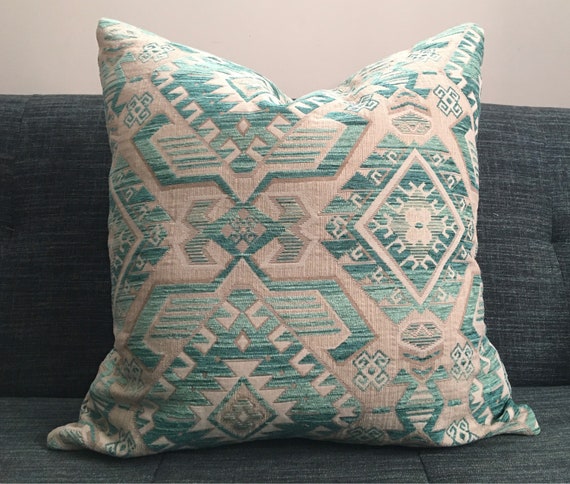 Turquoise and Beige Southwest Pillow Cover Designer Tapestry Upholstery 22 X 22 Handmade Home Decor Accent Pillow in Stock Etsy Israel