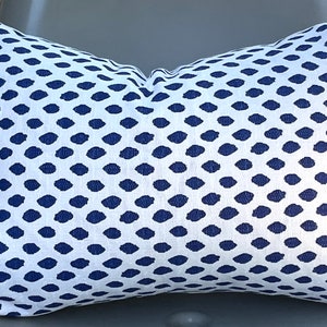 Blue and White Spot Geometric Pillow Cover / Designer Lacefield Sahara Midnight Fabric / Handmade Pillow / In Stock
