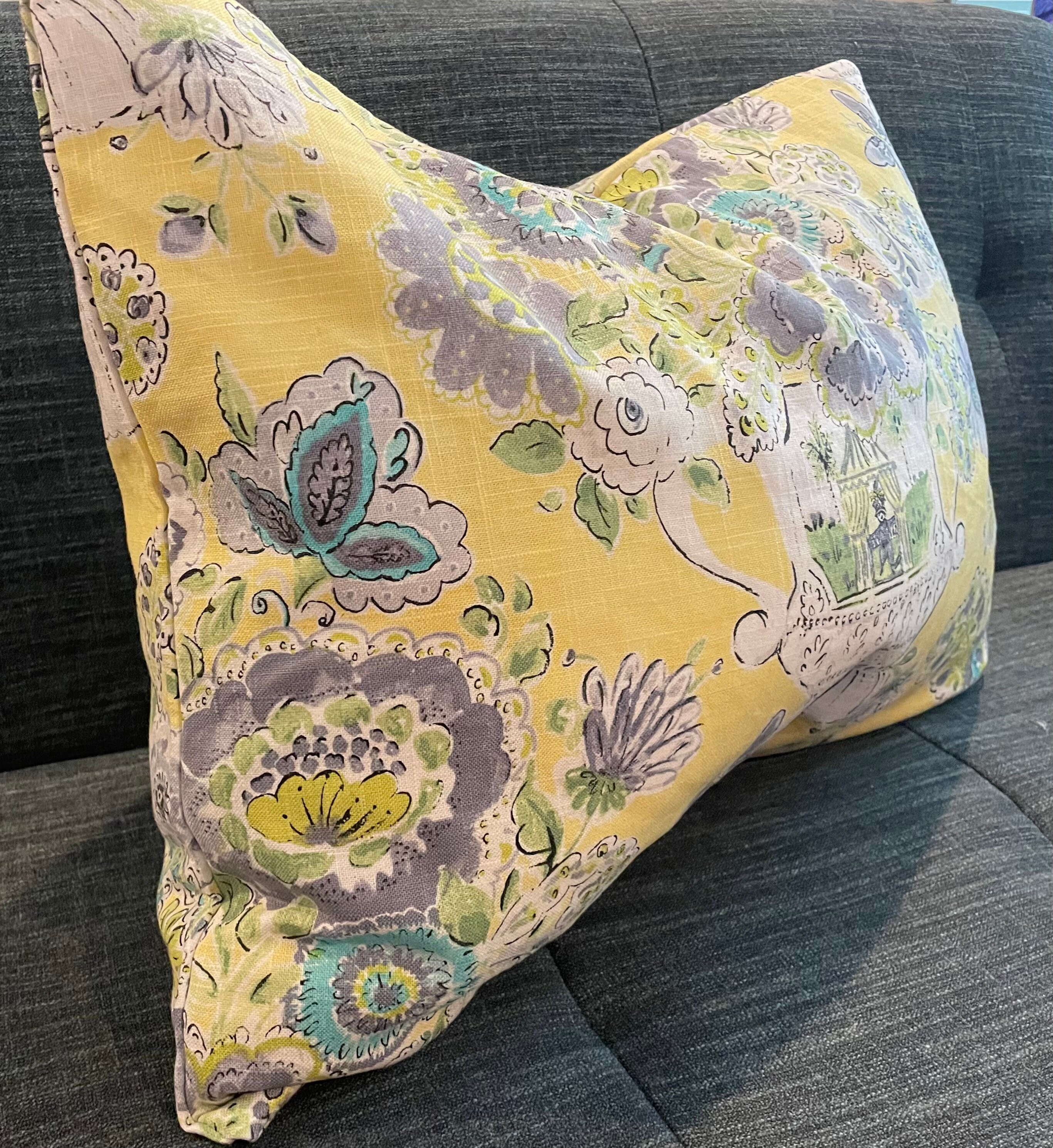 Yellow and Grey Floral Pillow Cover / Blissful Bouquet Linen Etsy