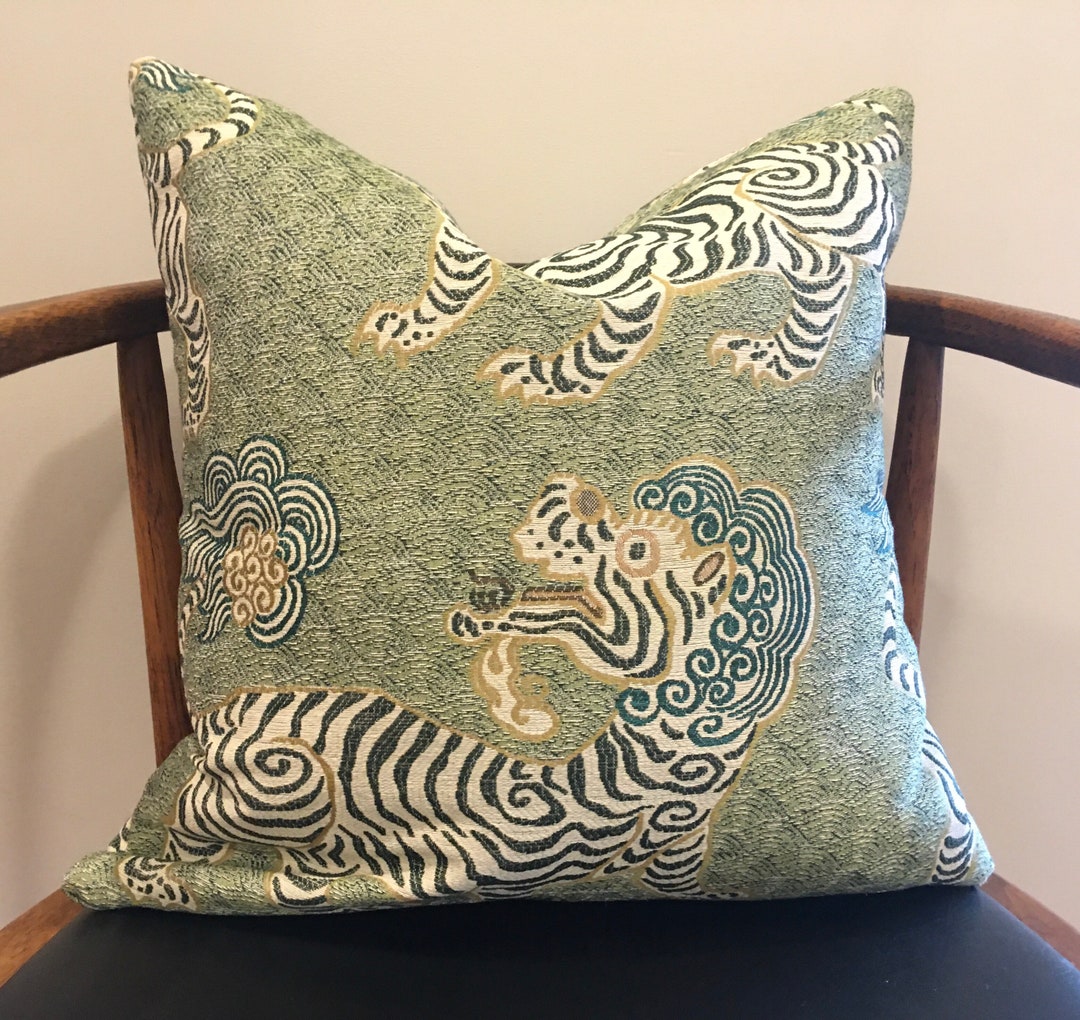 Kathmandu Bonsai Pillow Covers / Green and Teal Tapestry Fabric With