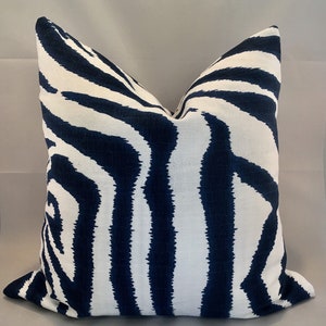 Blue and White Zebra Pillow Covers / Designer Lacefield Zebra Marina / Handmade Home Decor Accent Pillows/ Fabric Both Sides