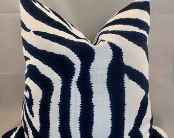 Blue and White Zebra Pillow Covers / Designer Lacefield Zebra Marina / Handmade Home Decor Accent Pillows/ Fabric Both Sides