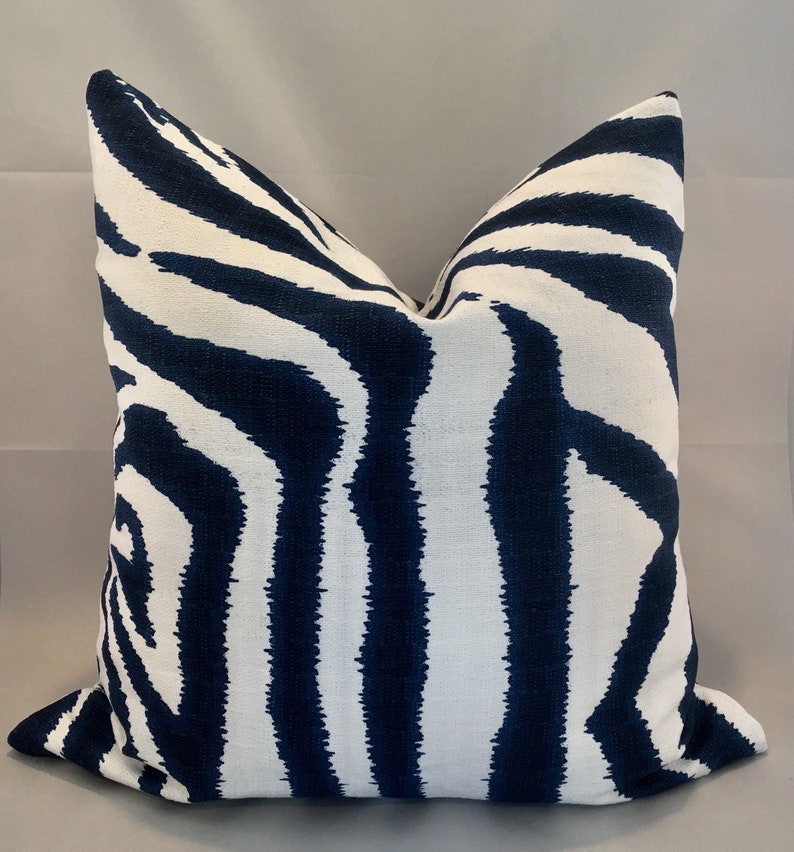 Blue and White Zebra Pillow Covers / Designer Lacefield Zebra Etsy