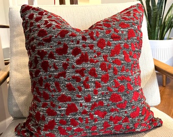 Red, Black and Grey Animal Spot Pillow Cover / Cut Velvet Pillow in Designer Woven Fabric  / Home Decor Accent