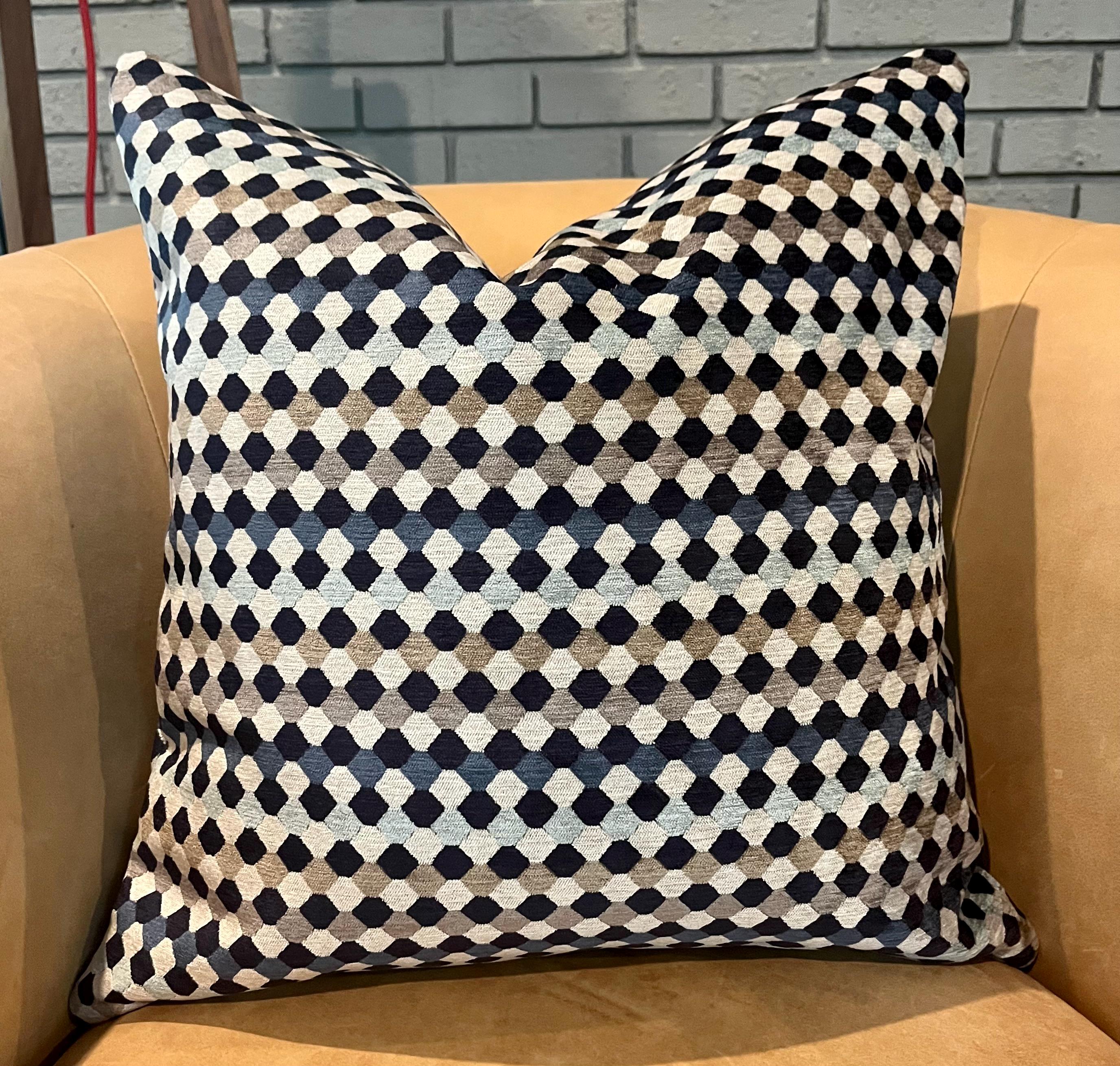 Blue, Taupe and Beige Geometric Pillow Covers / Designer Romo Small Scale Hexagon Chenille Fabric- Oreta / Twilight Fabric