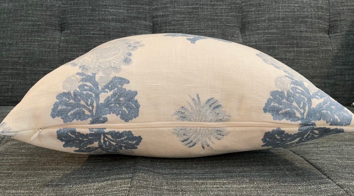 Blue and Ivory Floral Pillow Cover / Designer Thibaut Aldith Etsy