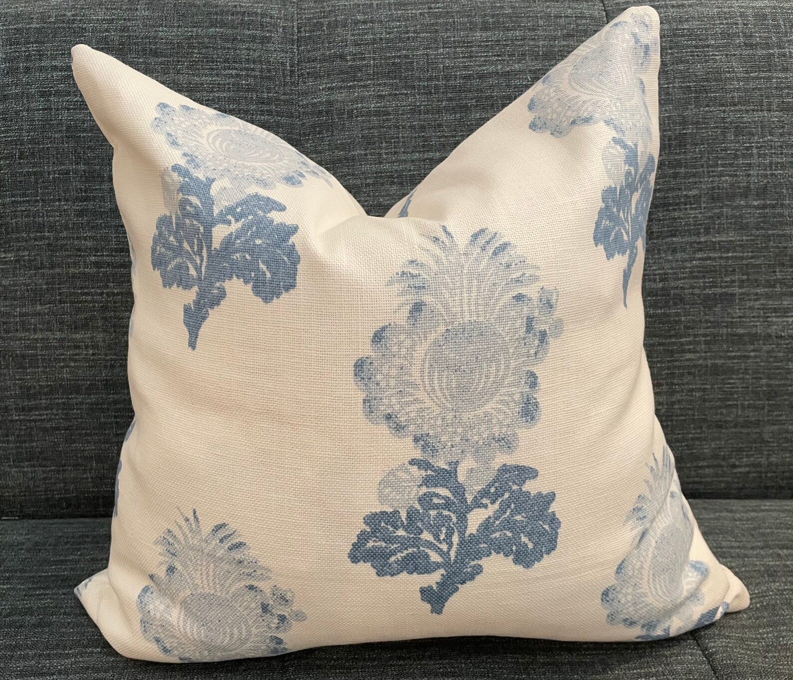 Blue and Ivory Floral Pillow Cover / Designer Thibaut Aldith Etsy