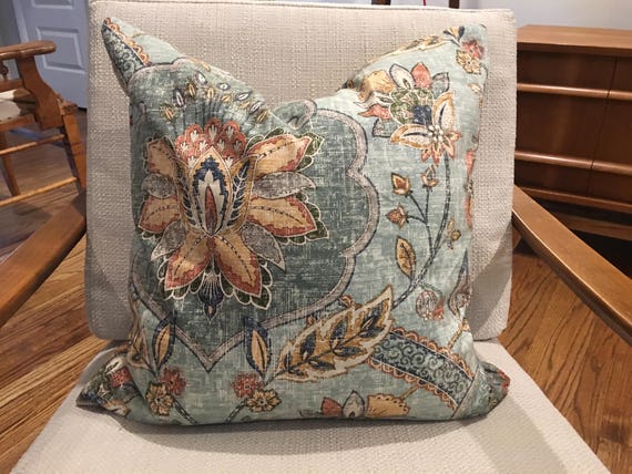 Blue Red Green and Grey Floral Pillow Covers Designer Andalucia Persian Blue Handmade Home Decor Accent Pillows Etsy Canada