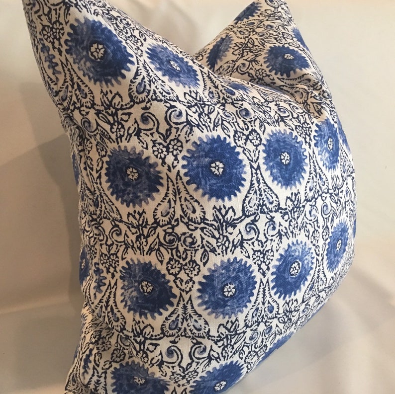 Indigo Blue and Ivory Medallion Pillow Cover / Designer Riya Etsy