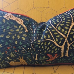 Navy, Orange, Teal and Gold Floral Pillow Cover / Orange Cord and Solid Navy Back / Designer Robert Allen Folkland Admiral