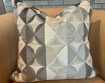 Cut Velvet Geometric Pillow Covers / Shades of Grey and Taupe / Designer Textured Upholstery Fabric