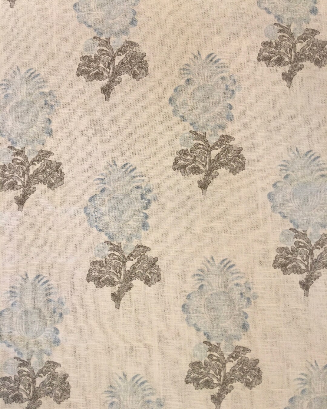 Cocoa Brown, Blue and Ivory Floral Pillow Cover / Designer Thibaut