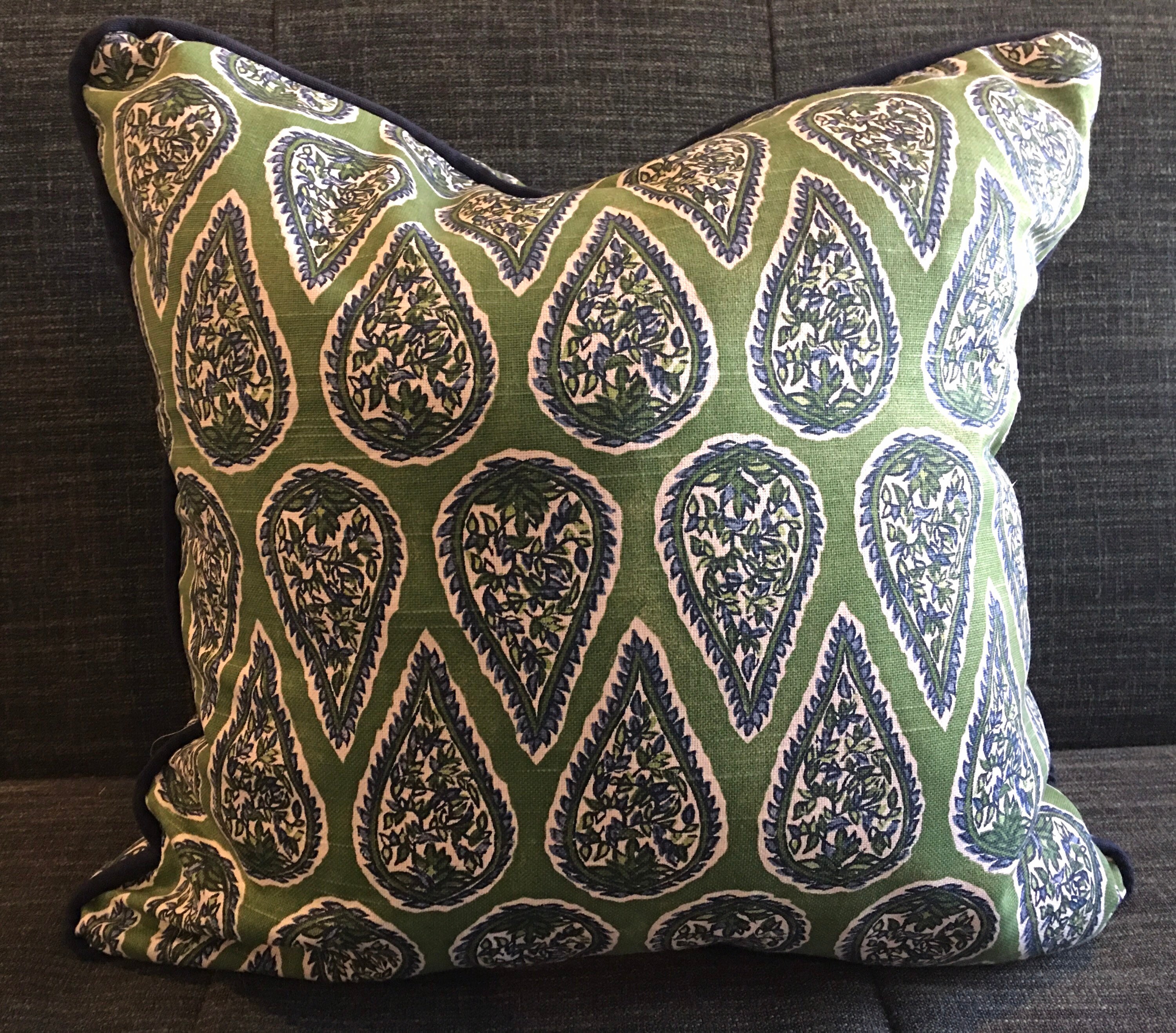 Kelly Green Blue and White Paisley Pillow Covers Designer Lacefield Anya Kelly Fabric Handmade Custom Home Decor Accent Pillows Etsy