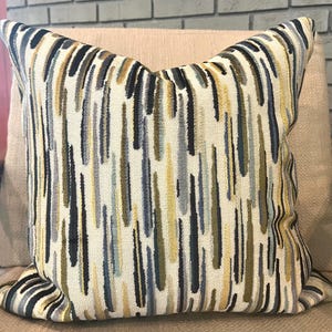 Blue, Green, and Ivory Velvet Pillow Cover / Fits 18 X 18 / Designer Cut Velvet Upholstery with Solid Green Velvet Back
