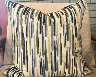 Blue, Green, and Ivory Velvet Pillow Cover / Fits 18 X 18 / Designer Cut Velvet Upholstery with Solid Green Velvet Back