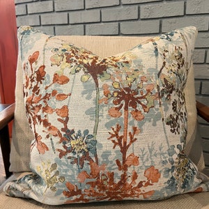 Modern Teal, Peach, Rust Floral Pillow Cover / Designer Tapestry Upholstery / Handmade Home Decor Accent Pillows