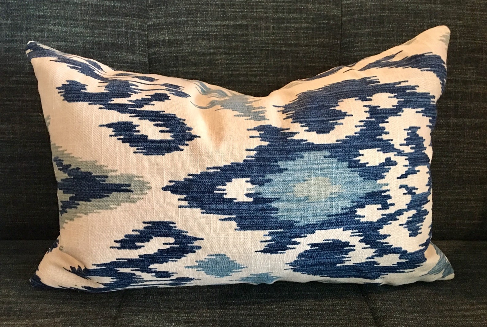 Blue and Ivory Ikat Custom Pillow Cover / Vern Yip Designer Etsy